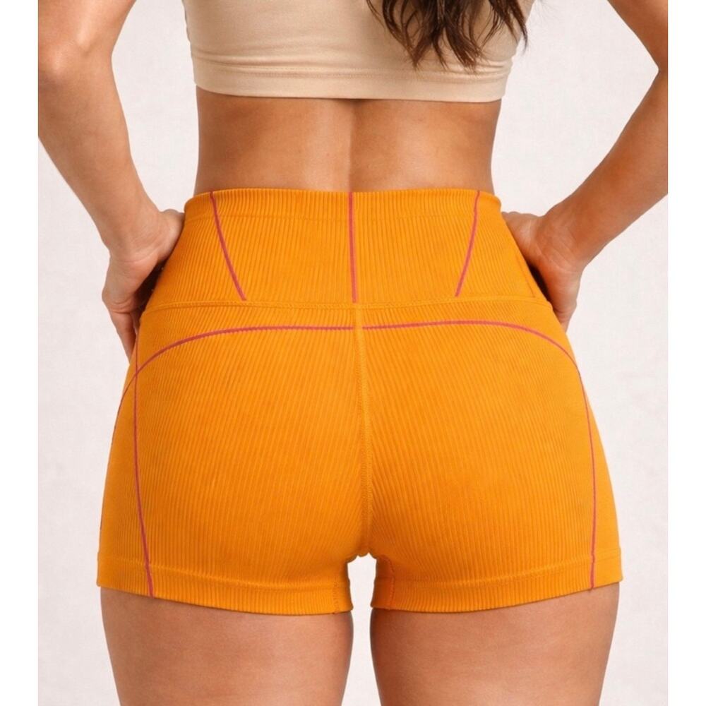 Aerie High-Waisted Ribbed Mini Shorts Orange Women's Size XL Stretch Active Wear